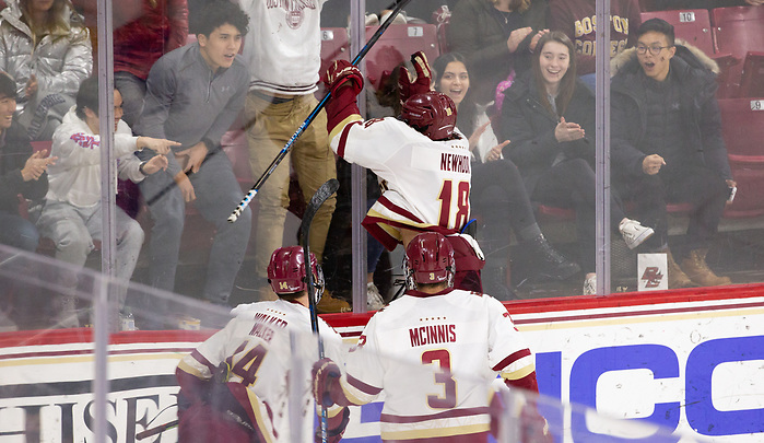 CHESTNUT HILL, MA - FEBRUARY 7: Alex Newhook #18 of the Boston College Eagles. NCAA men's hockey between the UMass Lowell River Hawks and the Boston College Eagles at Kelley Rink on February 7, 2020 in Chestnut Hill, Massachusetts. (Photo by Rich Gagnon/UMass Lowell Athletics) (Rich Gagnon)