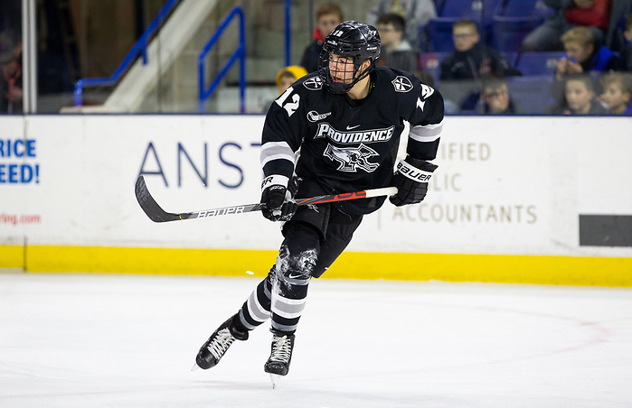 LOWELL, MA - DECEMBER 7: Jack Dugan #12 of the Providence College Friars. NCAA men's hockey at the Tsongas Center between the UMass-Lowell River Hawks and the Providence College Friars on December 7, 2019 in Lowell, Massachusetts. The Friars won 4-1. (Photo by Rich Gagnon/USCHO) (Rich Gagnon)