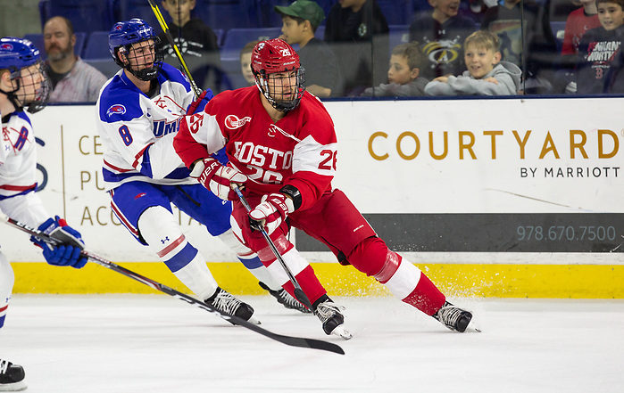 LOWELL, MA - OCTOBER 25: Kasper Kotkansalo #26 of the Boston University Terriers. The UMass-Lowell River Hawks play host to the Boston University Terriers during NCAA men's hockey at the Tsongas Center on October 24, 2019 in Lowell, Massachusetts. (Photo by Rich Gagnon) (Rich Gagnon)