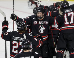 SATURDAY COLLEGE HOCKEY ROUNDUP: Northeastern stuns No. 1 BC; Maine and BU also advance in Hockey East; Holy Cross and Bentley to vie for AHA crown; It’ll be Michigan State and Ohio State for B1G title; Ariz. State wins in OT